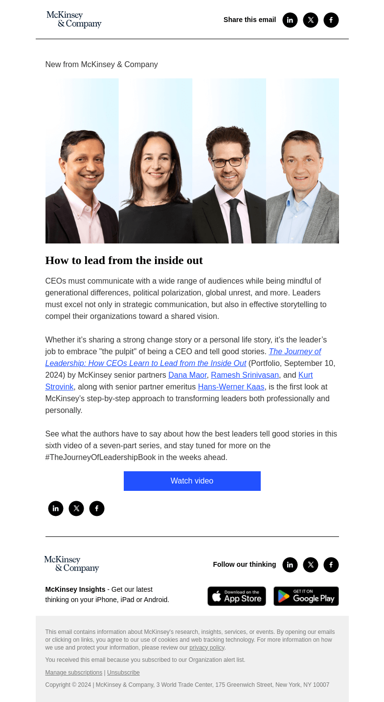 Письмо компании «McKinsey & Company» на тему «The Journey of Leadership: Storytelling»