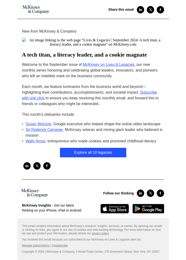 Письмо компании «McKinsey & Company» на тему «A tech titan, a literacy leader, and a cookie magnate»