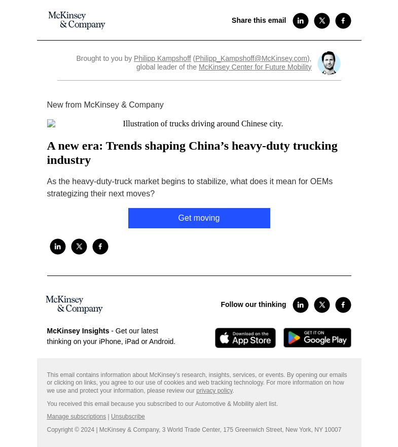 Письмо компании «McKinsey & Company» на тему «A new era: Trends shaping China’s heavy-duty trucking industry»