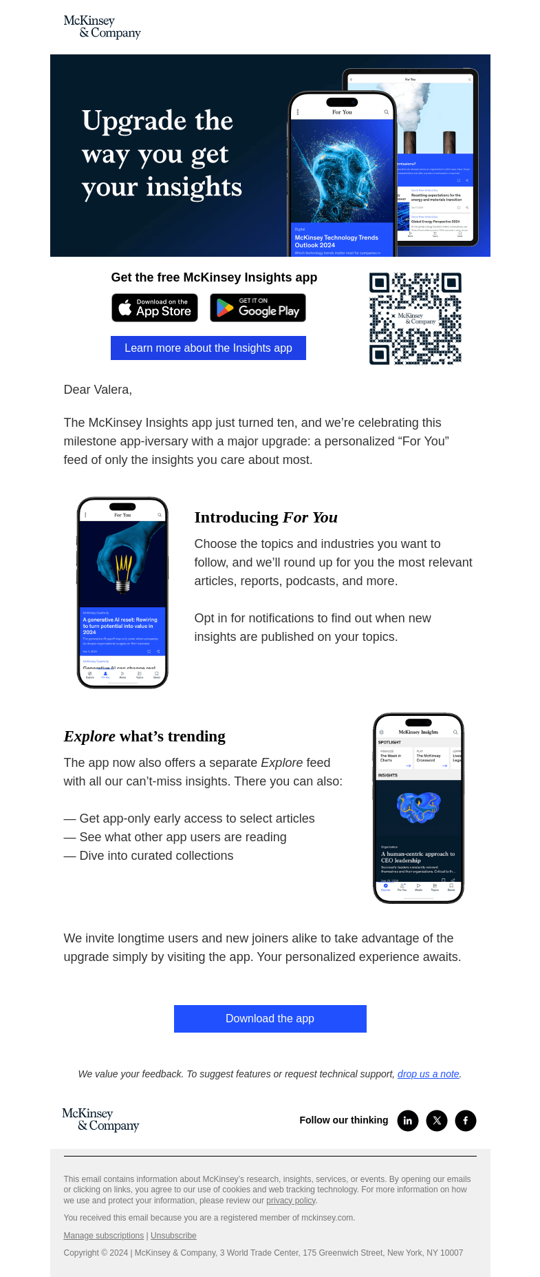 Письмо компании «McKinsey & Company» на тему «Just “For You”»