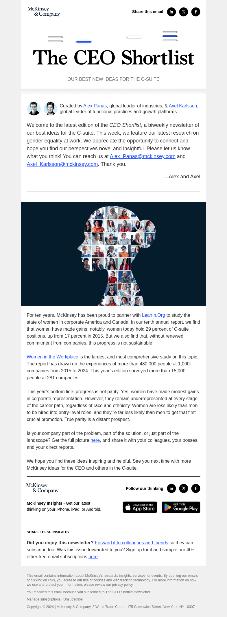 Письмо компании «McKinsey & Company» на тему «Parity for women in the workplace is a long way off»