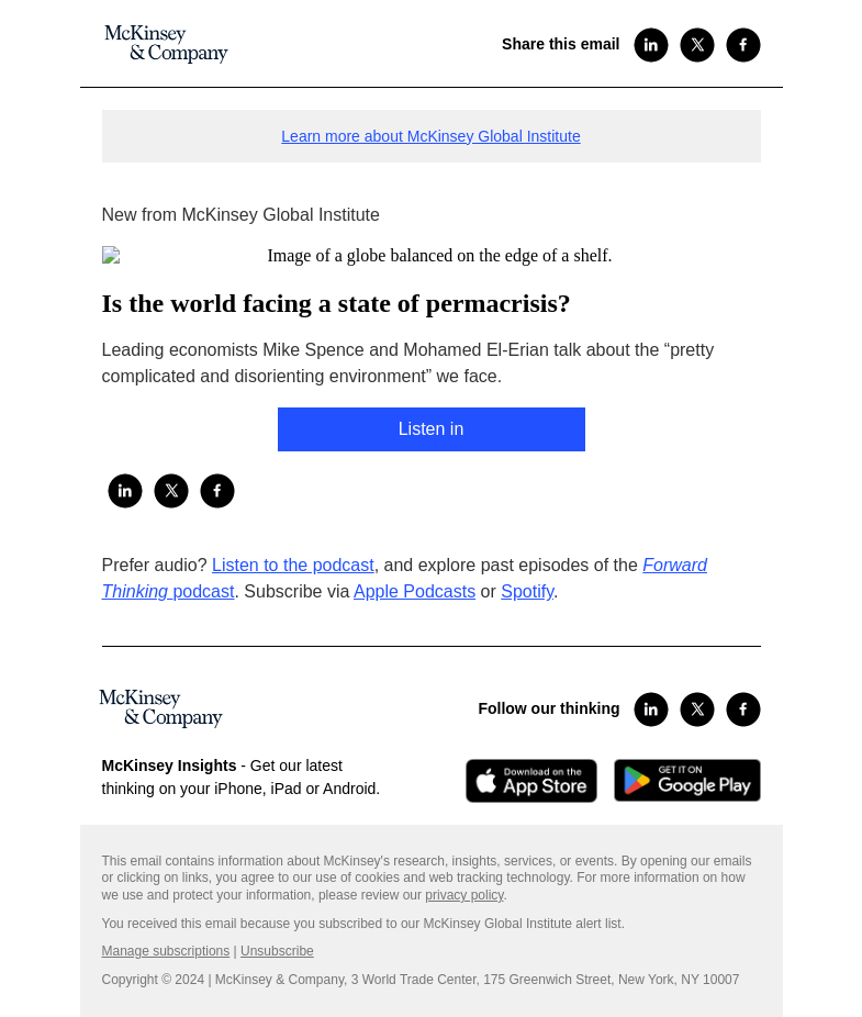 Письмо компании «McKinsey & Company» на тему «Is the world facing a state of permacrisis?»