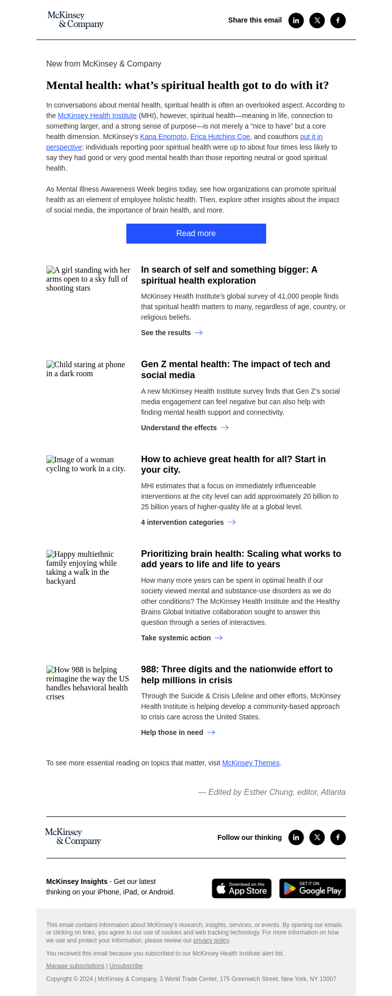 Письмо компании «McKinsey & Company» на тему «Spiritual health is an important dimension of wellness»