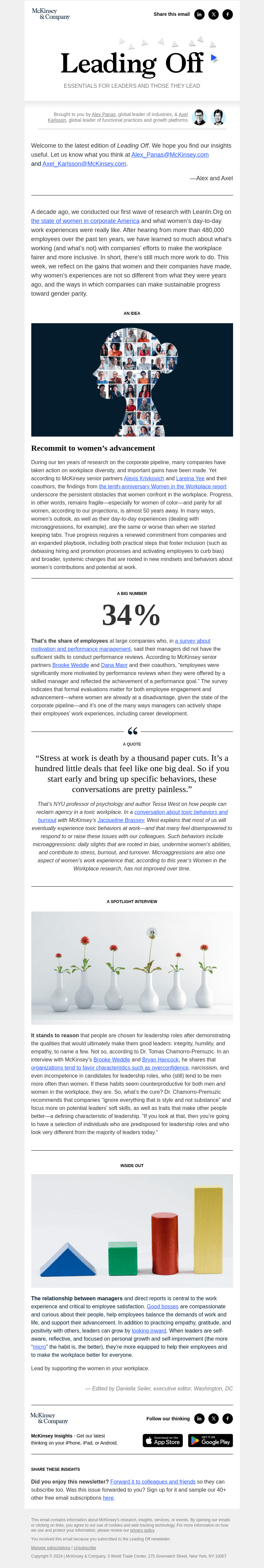 Письмо компании «McKinsey & Company» на тему «Stay ambitious and committed: A leader’s guide to supporting women at work»