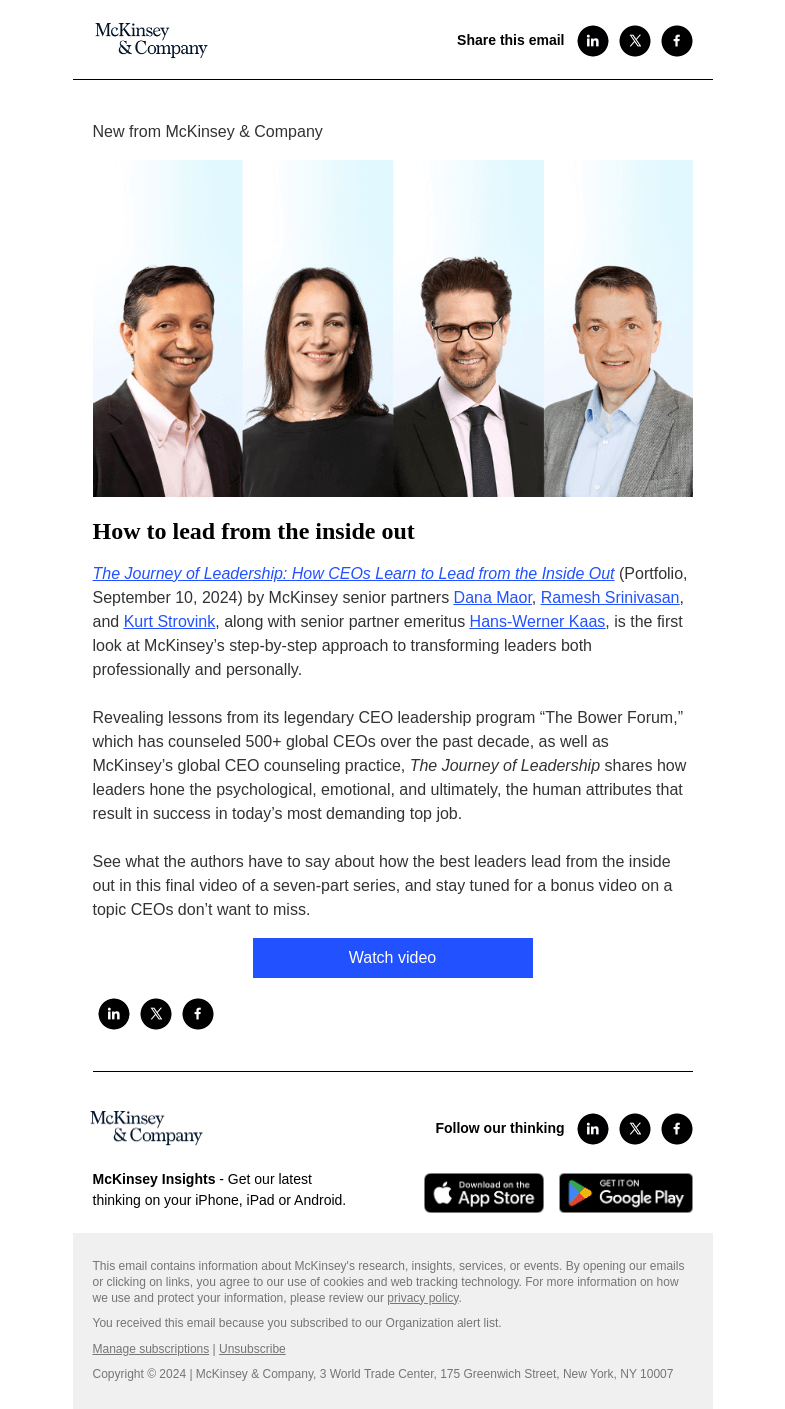 Письмо компании «McKinsey & Company» на тему «The Journey of Leadership: CEO counseling»