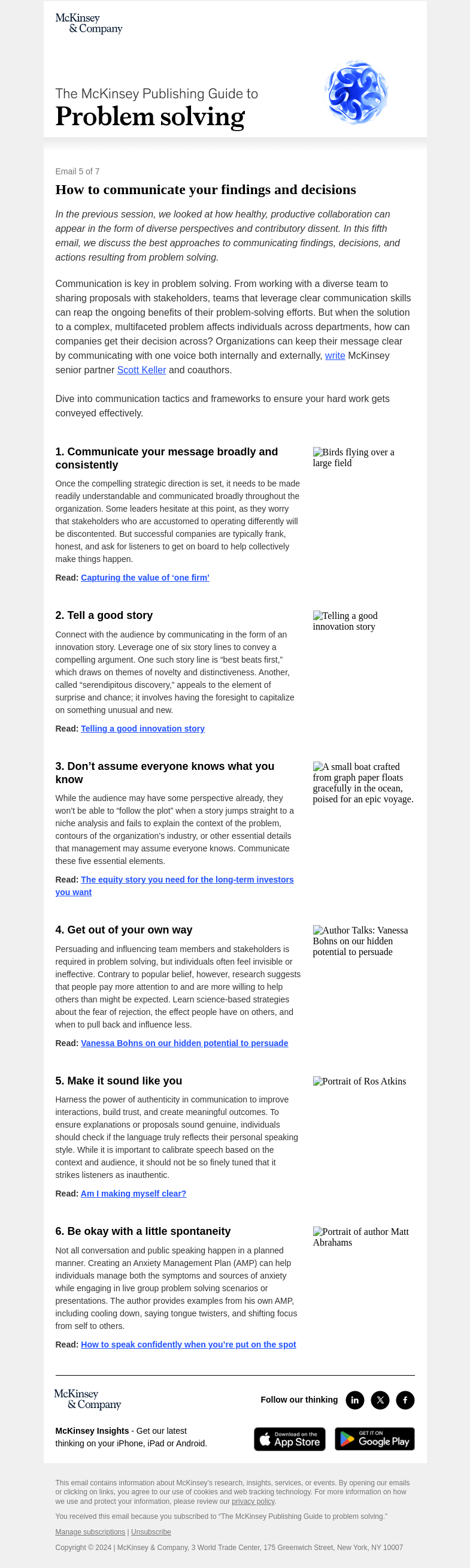 Письмо компании «McKinsey & Company» на тему «Problem solving: Communicate findings and decisions»