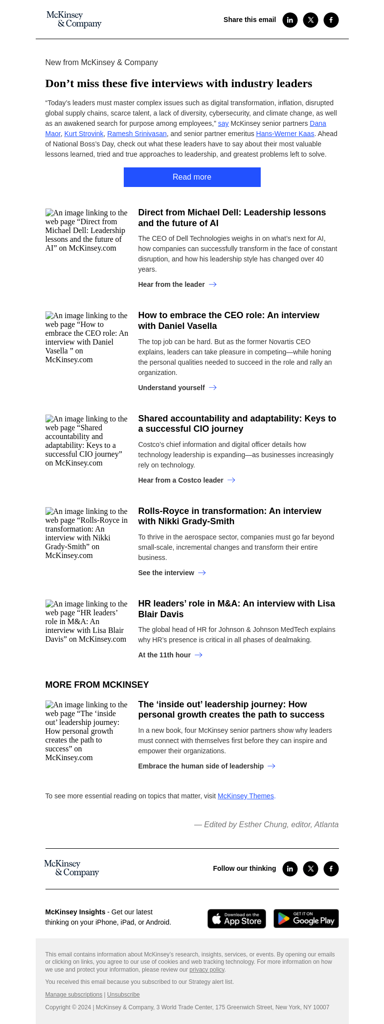 Письмо компании «McKinsey & Company» на тему «5 interviews with a CIO, CEO, CTO, and more»