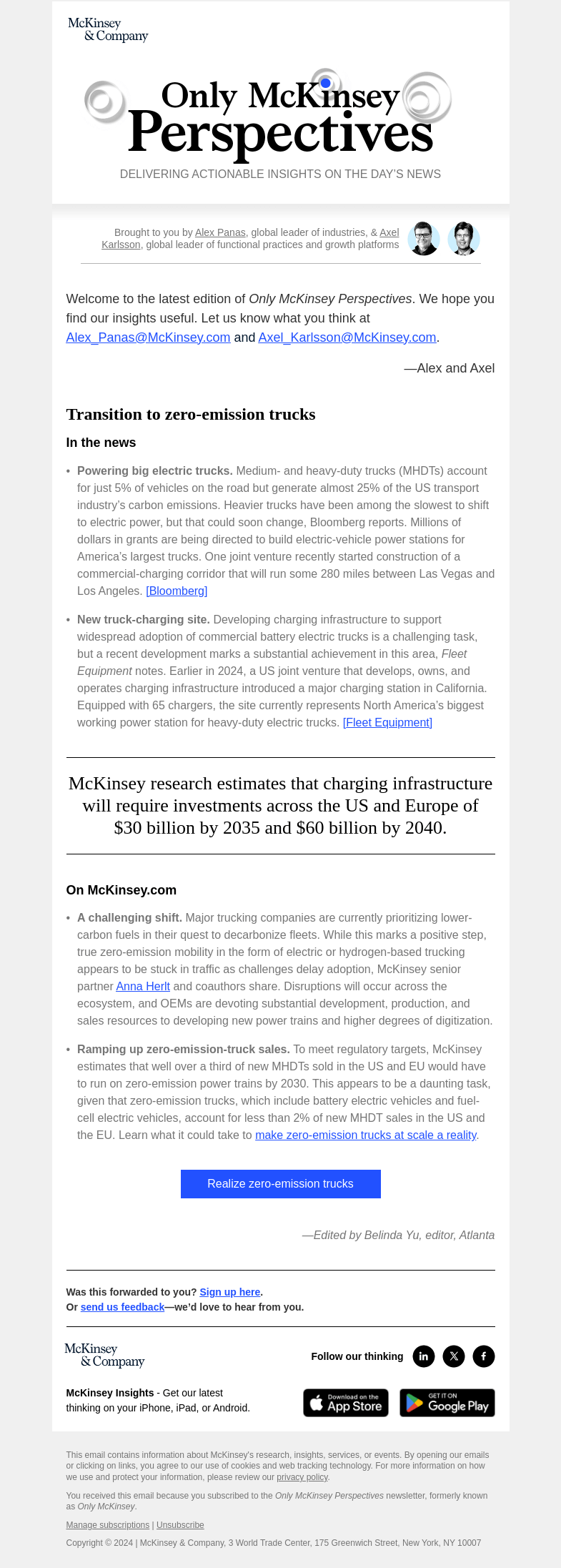 Письмо компании «McKinsey & Company» на тему «What will it take to make the shift to zero-emission trucks happen?»