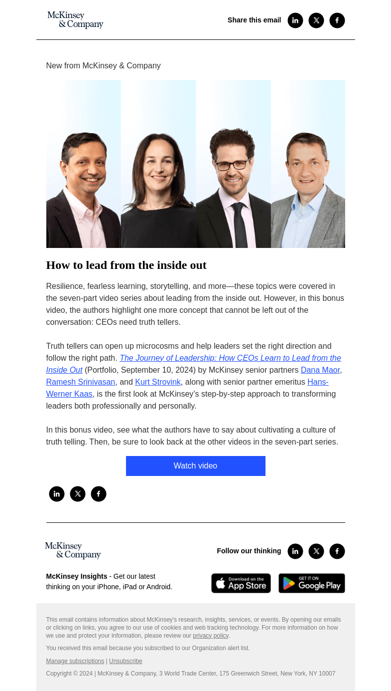 Письмо компании «McKinsey & Company» на тему «The Journey of Leadership: Why CEOs need truth tellers»