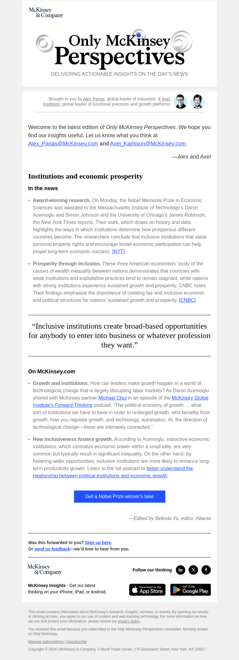 Письмо компании «McKinsey & Company» на тему «How can institutions affect economic prosperity?»
