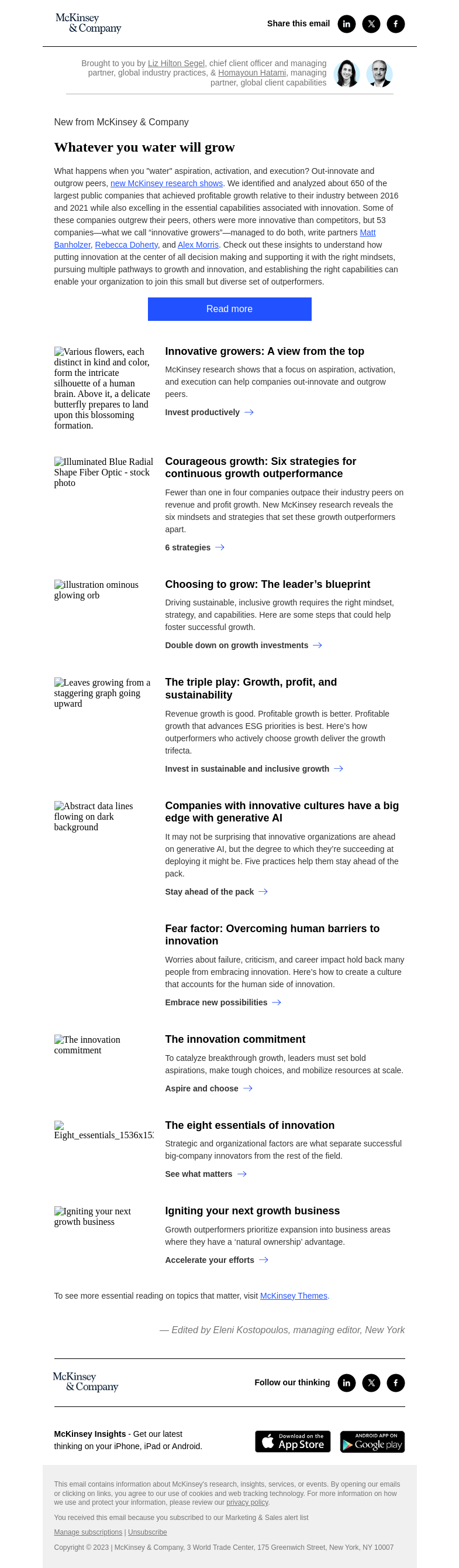 Письмо компании «McKinsey & Company» на тему «Whatever you water will grow»
