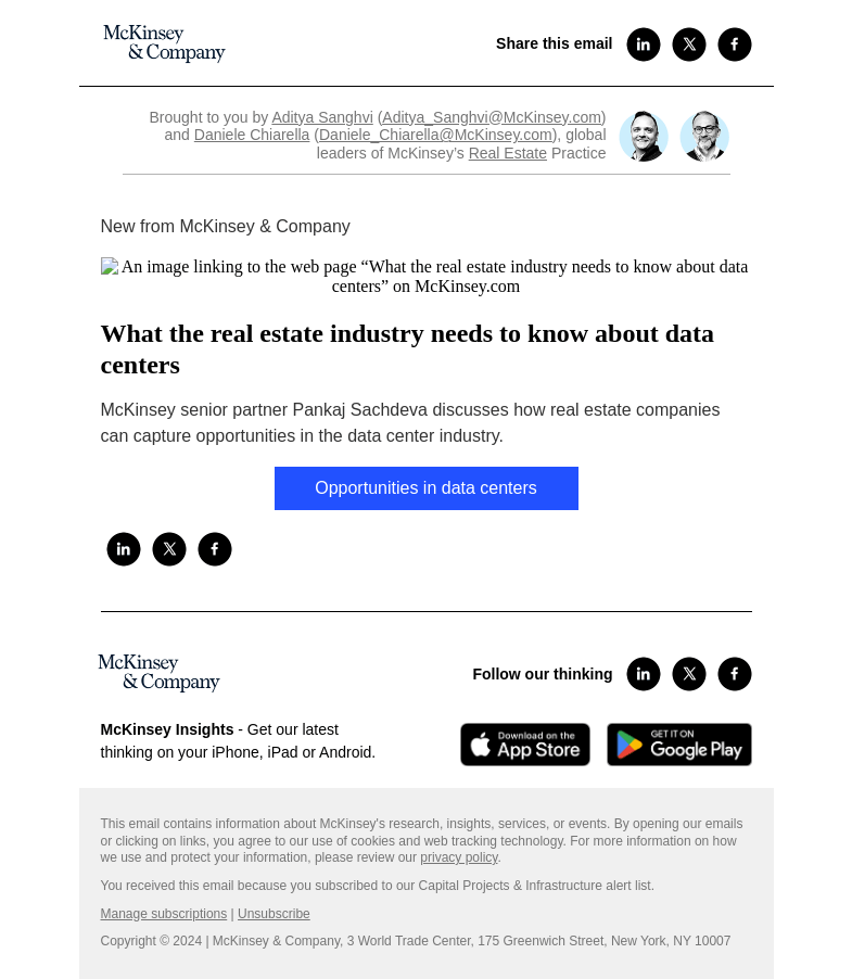 Письмо компании «McKinsey & Company» на тему «What the real estate industry needs to know about data centers»