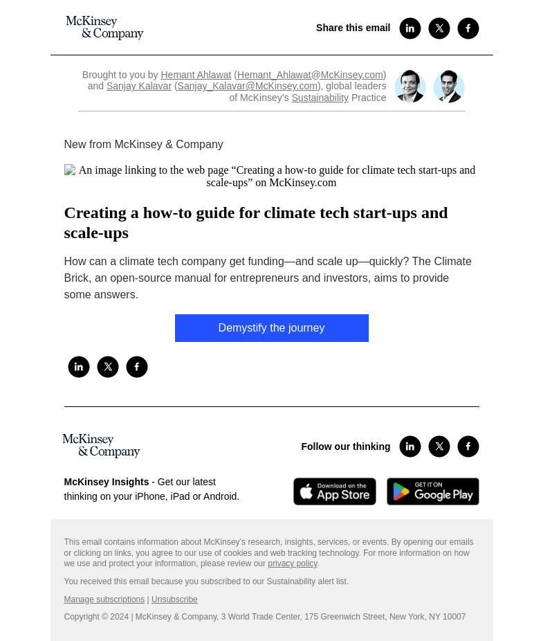 Письмо компании «McKinsey & Company» на тему «Creating a how-to guide for climate tech start-ups and scale-ups»