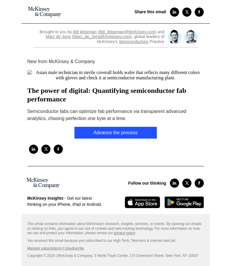 Письмо компании «McKinsey & Company» на тему «The power of digital: Quantifying semiconductor fab performance»