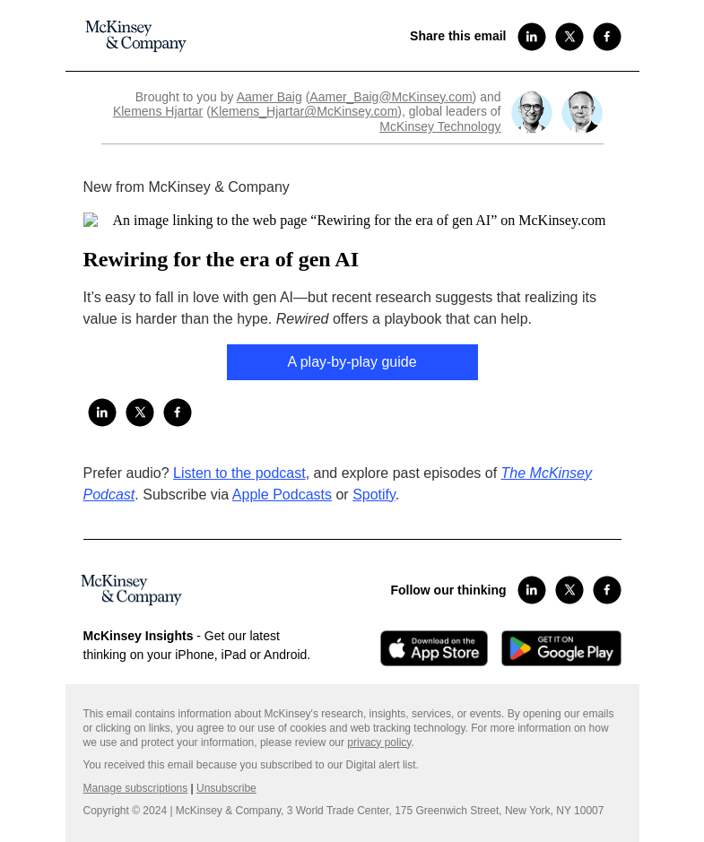 Письмо компании «McKinsey & Company» на тему «Rewiring for the era of gen AI»