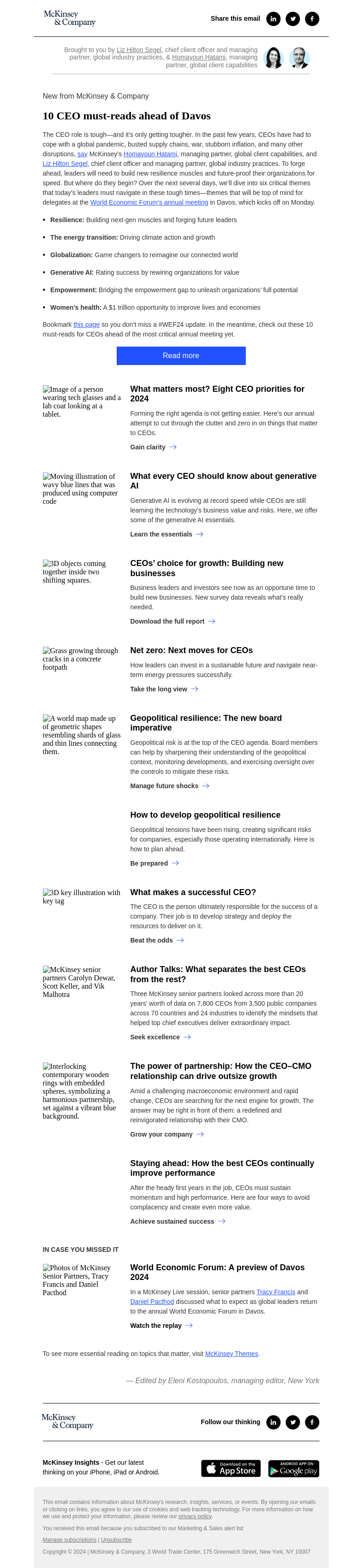 Письмо компании «McKinsey & Company» на тему «What every CEO should know ahead of Davos»