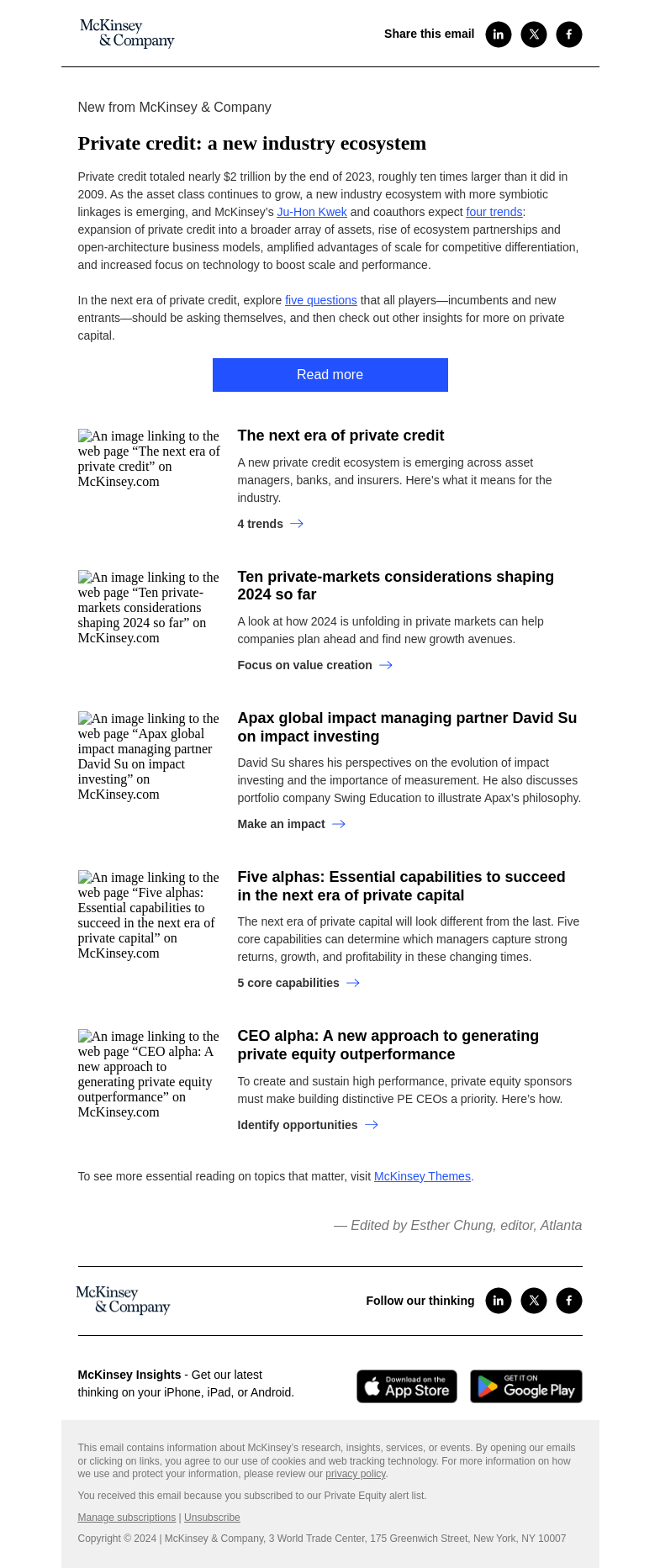 Письмо компании «McKinsey & Company» на тему «Private credit: a new industry ecosystem»
