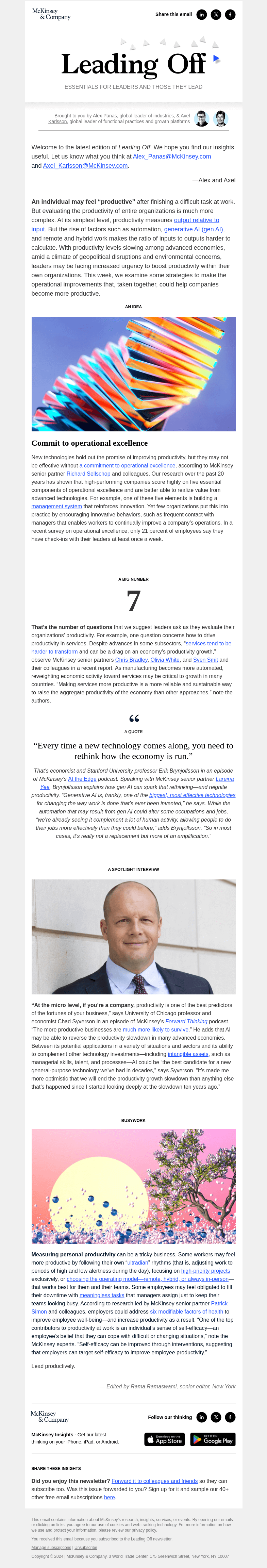 Письмо компании «McKinsey & Company» на тему «A leader’s guide to improving organizational productivity»