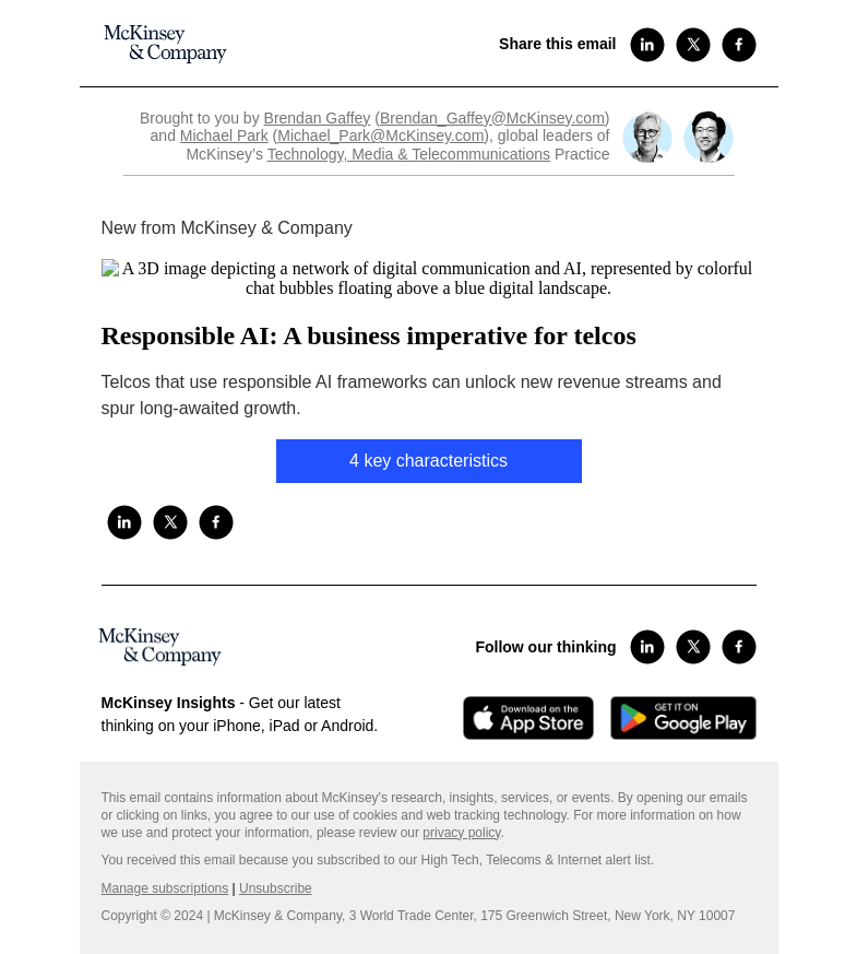Письмо компании «McKinsey & Company» на тему «Responsible AI: A business imperative for telcos»
