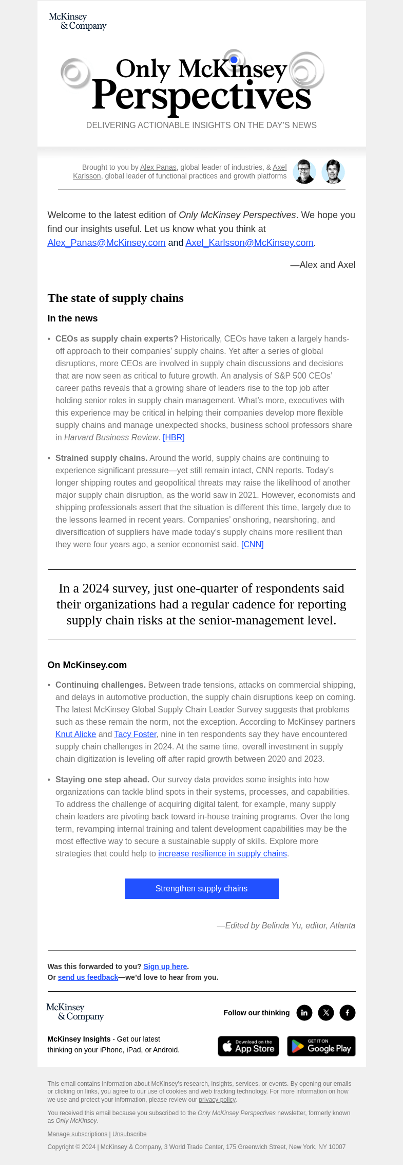 Письмо компании «McKinsey & Company» на тему «Supply chains are still vulnerable. What can companies do?»