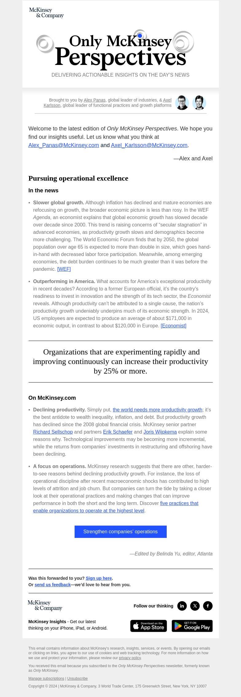 Письмо компании «McKinsey & Company» на тему «Do your company’s operations help it reach peak productivity?»
