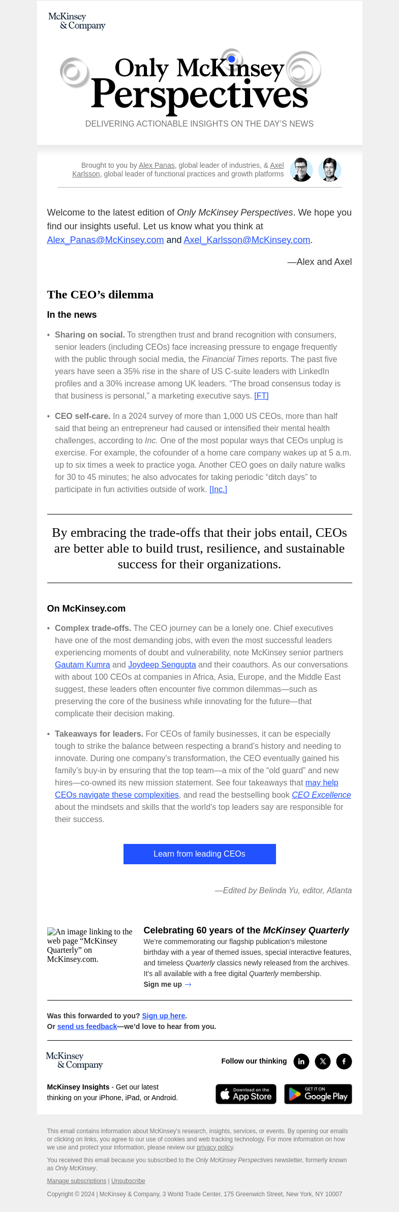 Письмо компании «McKinsey & Company» на тему «What can top CEOs teach you about making tough decisions?»