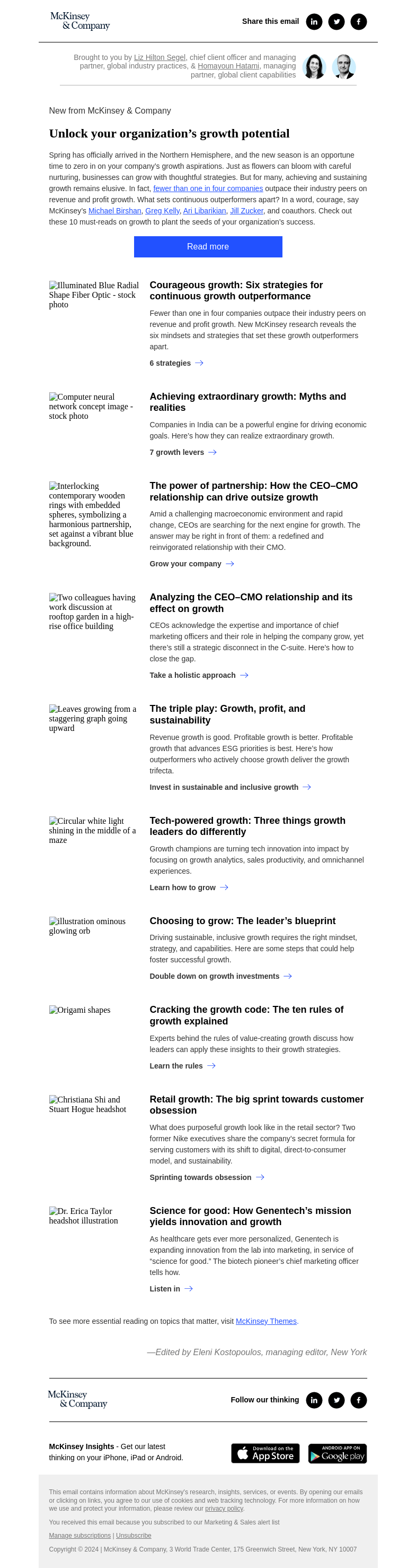 Письмо компании «McKinsey & Company» на тему «10 must-reads on growth»