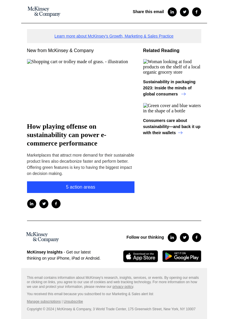 Письмо компании «McKinsey & Company» на тему «How playing offense on sustainability can power e-commerce
 performance»