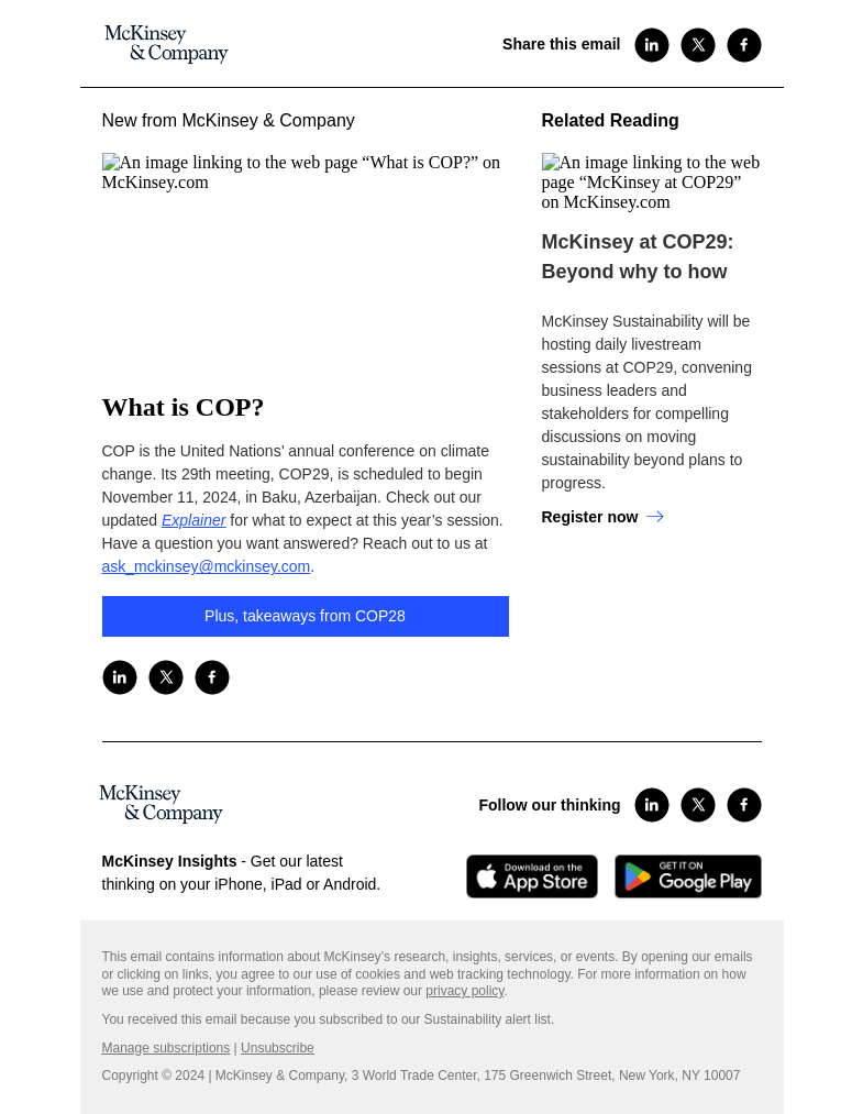Письмо компании «McKinsey & Company» на тему «What is COP?»