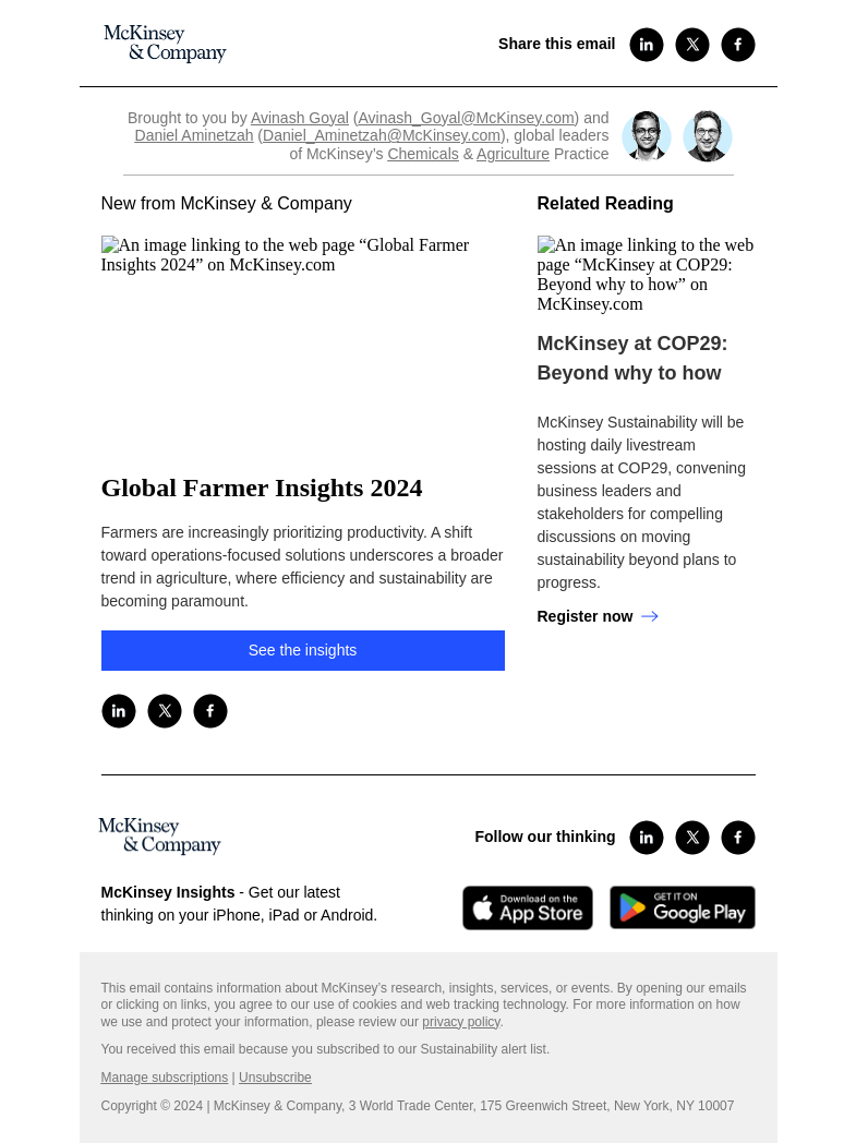 Письмо компании «McKinsey & Company» на тему «Global Farmer Insights 2024»