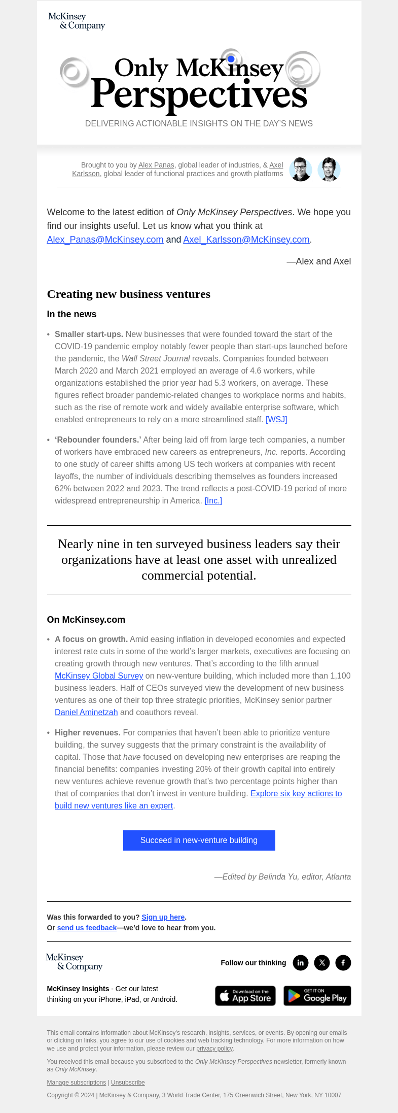 Письмо компании «McKinsey & Company» на тему «What’s a top priority for today’s CEOs?»