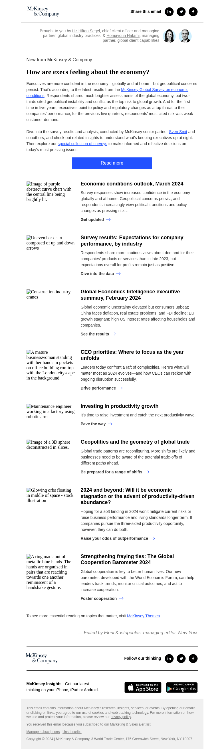 Письмо компании «McKinsey & Company» на тему «How are executives feeling about the economy?»