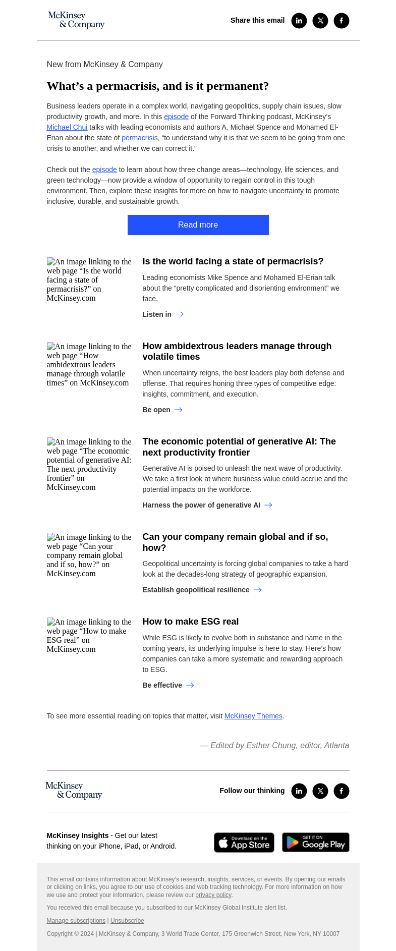Письмо компании «McKinsey & Company» на тему «What’s a permacrisis, and is it permanent?»