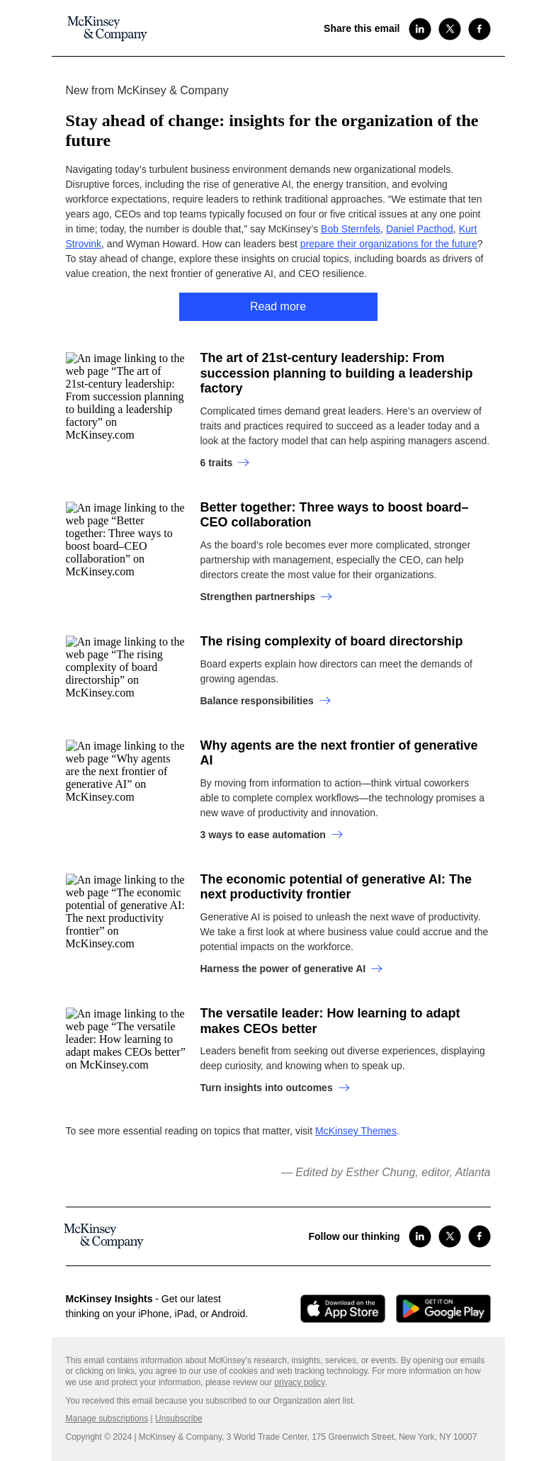 Письмо компании «McKinsey & Company» на тему «Is your organization future-ready?»