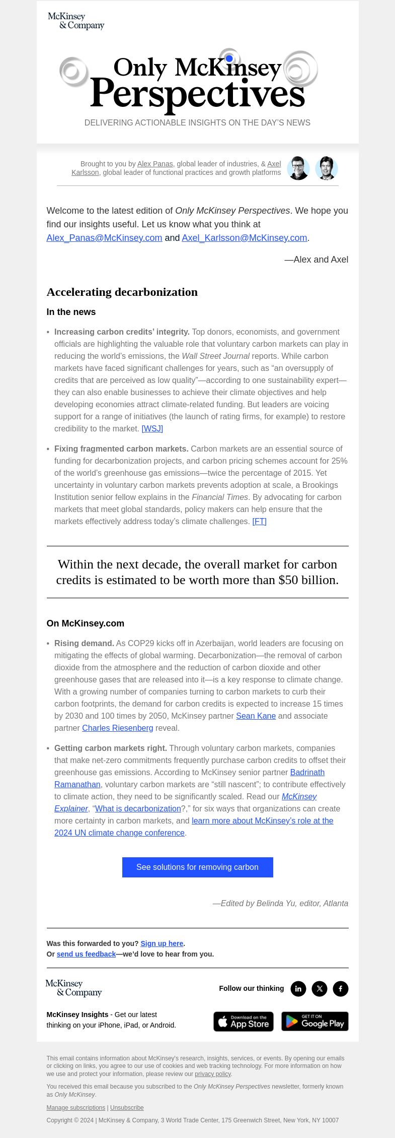 Письмо компании «McKinsey & Company» на тему «How can leaders ensure that carbon markets effectively address
 climate change?»