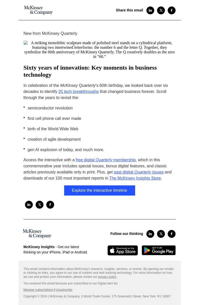 Письмо компании «McKinsey & Company» на тему «Sixty years of innovation: Key moments in business technology»