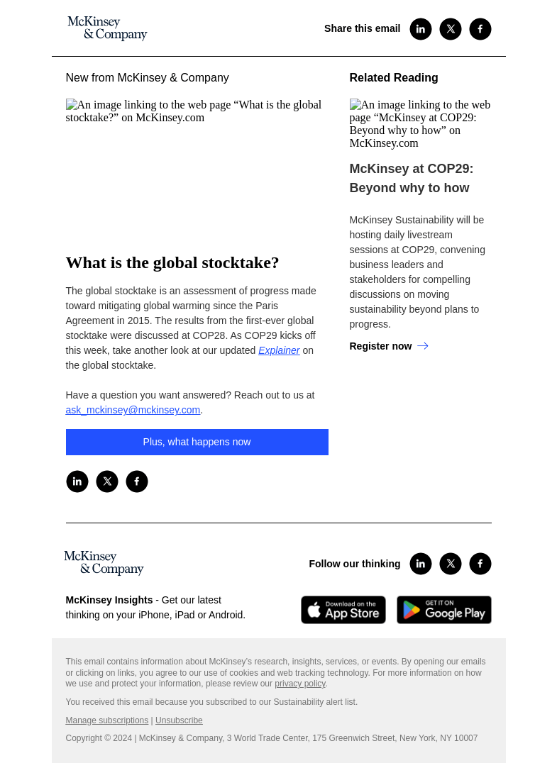 Письмо компании «McKinsey & Company» на тему «What is the global stocktake?»