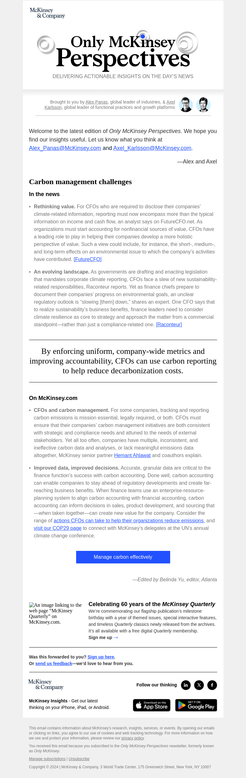 Письмо компании «McKinsey & Company» на тему «How can CFOs make better decisions through carbon accounting?»