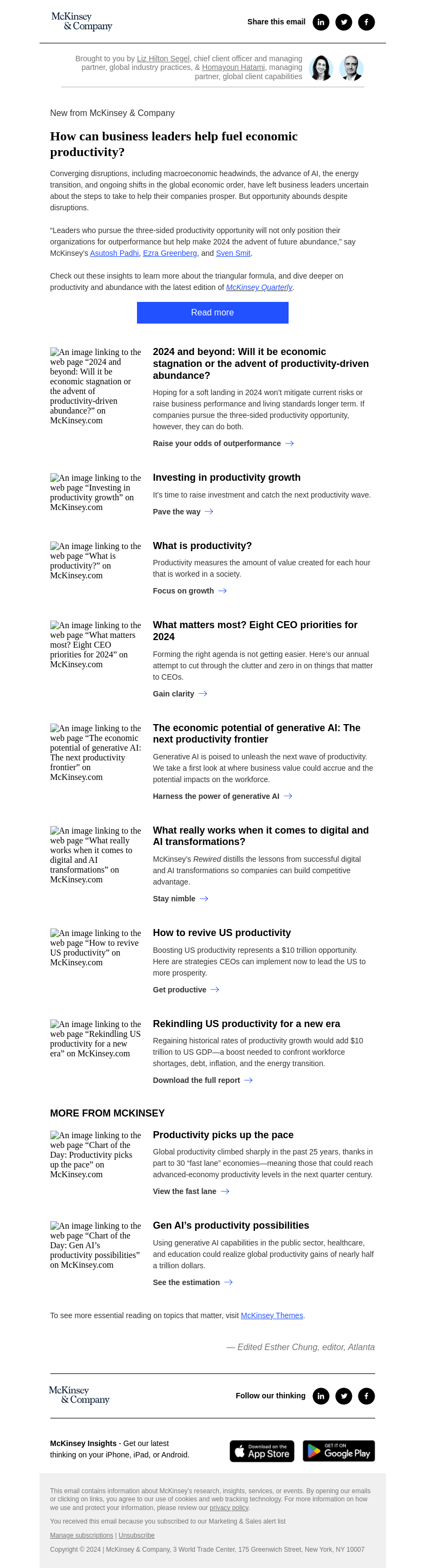 Письмо компании «McKinsey & Company» на тему «How to seize the three-sided productivity opportunity»