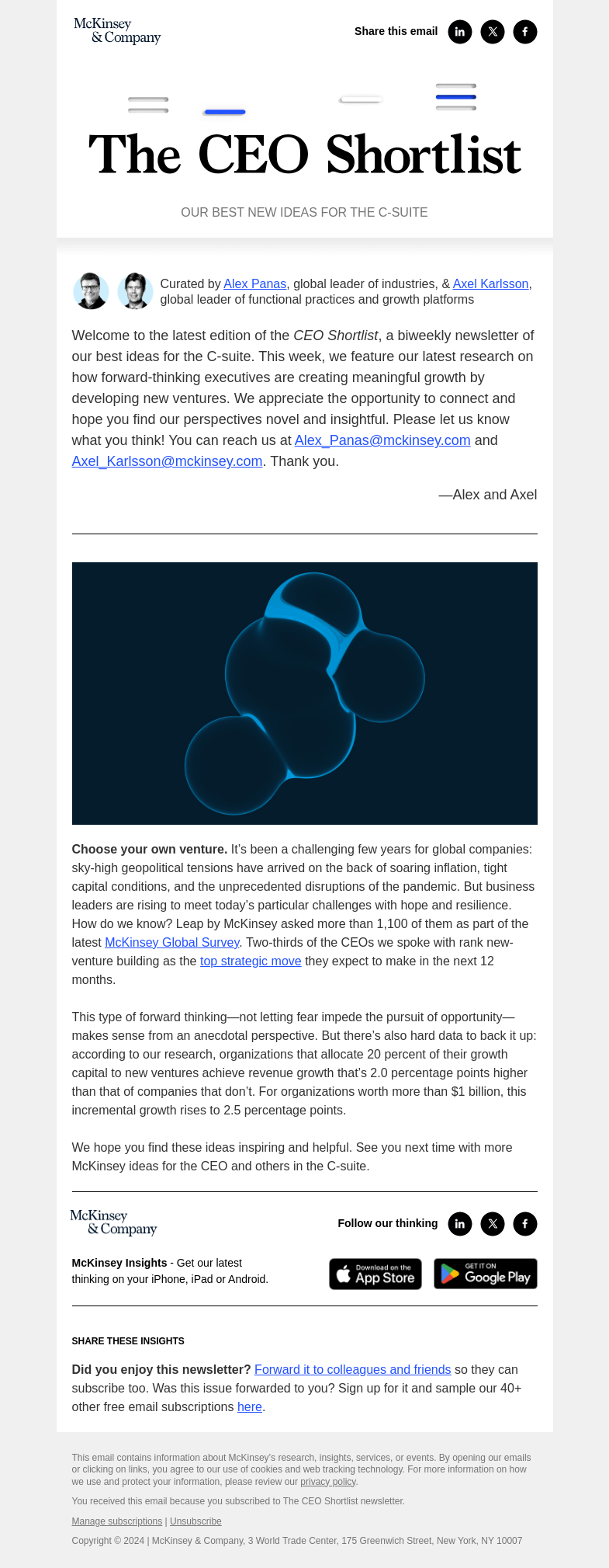 Письмо компании «McKinsey & Company» на тему «New-venture building spells optimism»