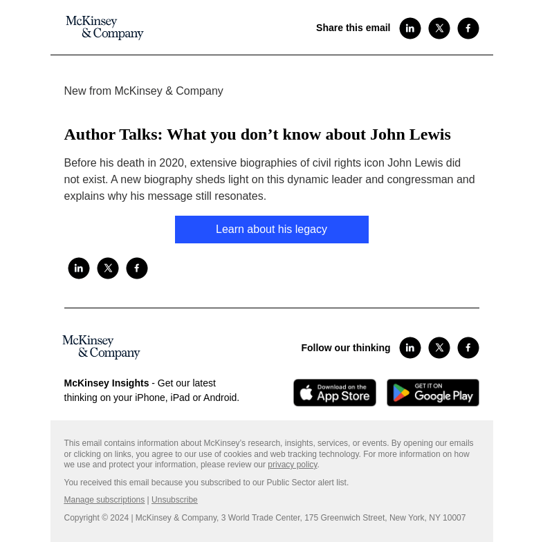 Письмо компании «McKinsey & Company» на тему «Author Talks: What you don’t know about John Lewis»