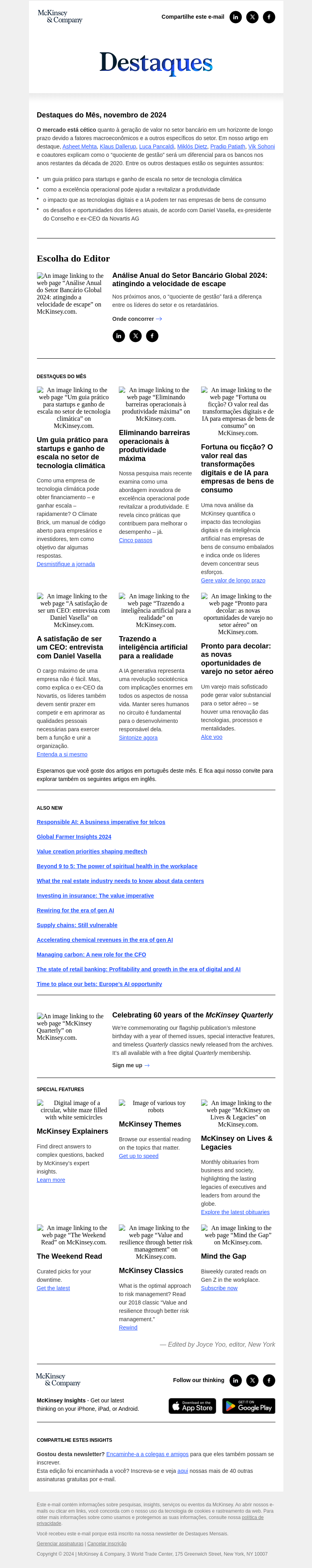 Письмо компании «McKinsey & Company» на тему «Análise Anual McKinsey do Setor Bancário Global 2024»