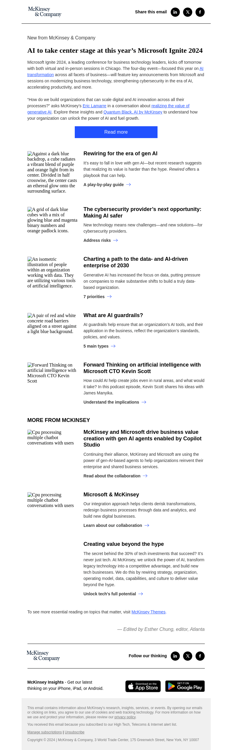 Письмо компании «McKinsey & Company» на тему «What’s on the agenda at Microsoft Ignite 2024?»