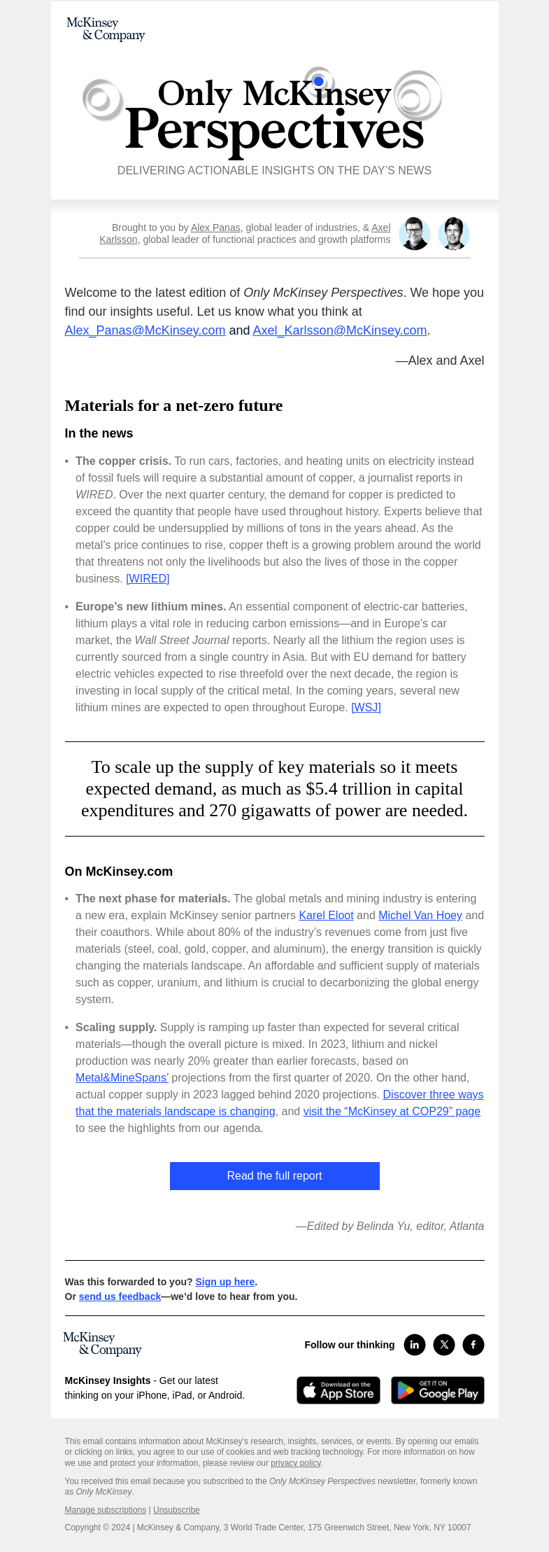Письмо компании «McKinsey & Company» на тему «What’s needed to produce enough materials for the energy shift?»