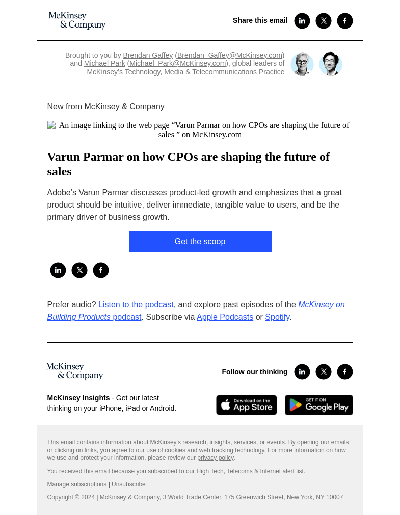 Письмо компании «McKinsey & Company» на тему «Varun Parmar on how CPOs are shaping the future of sales»