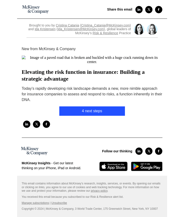 Письмо компании «McKinsey & Company» на тему «Elevating the risk function in insurance: Building a strategic
 advantage»