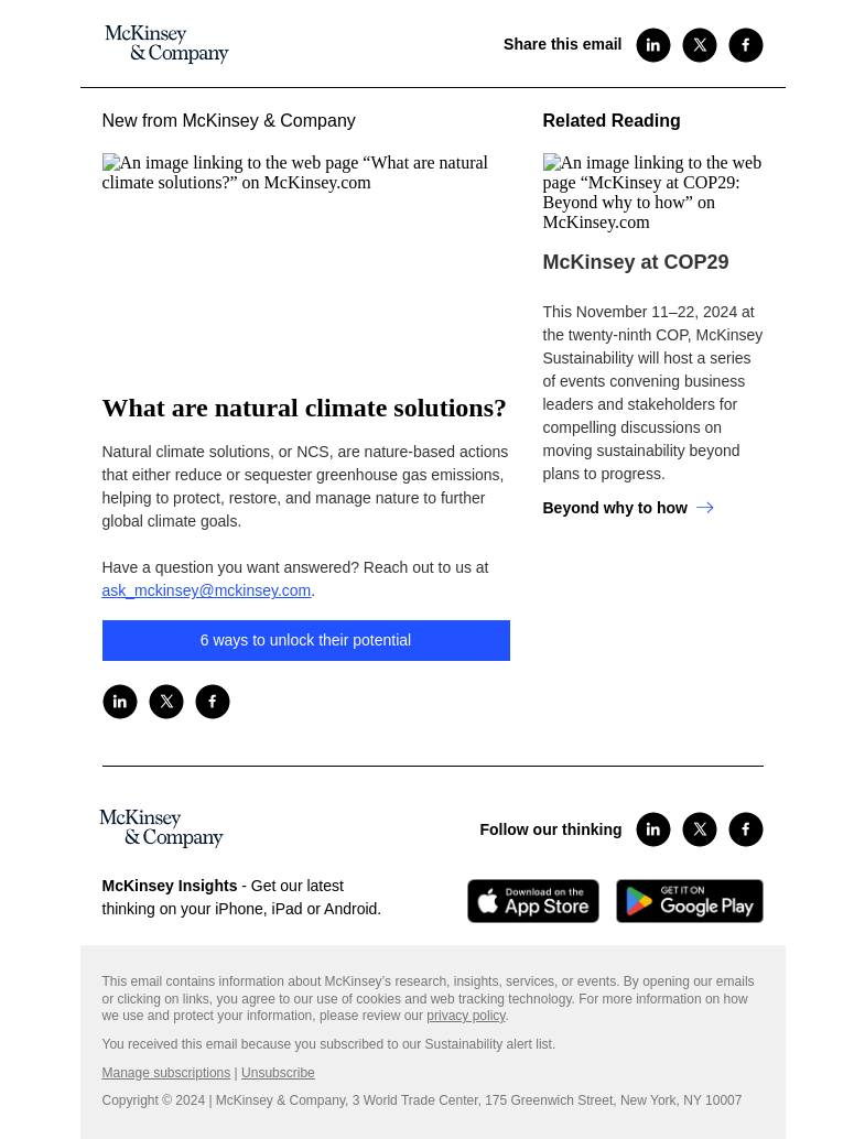 Письмо компании «McKinsey & Company» на тему «What are natural climate solutions?»