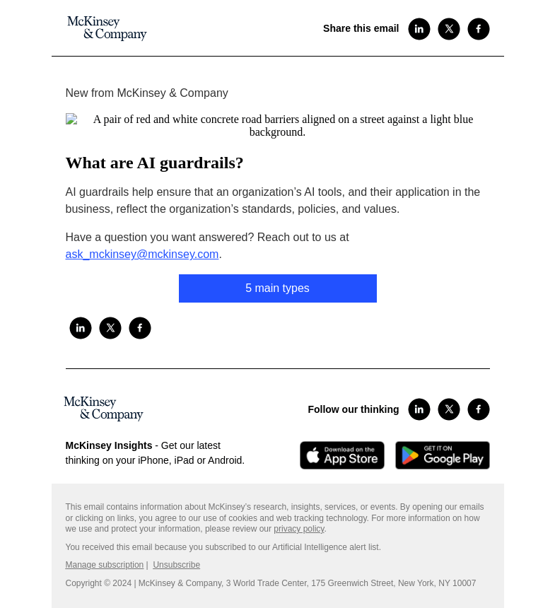 Письмо компании «McKinsey & Company» на тему «What are AI guardrails?»