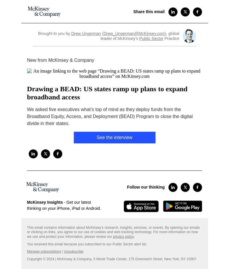Письмо компании «McKinsey & Company» на тему «Drawing a BEAD: US states ramp up plans to expand broadband access»