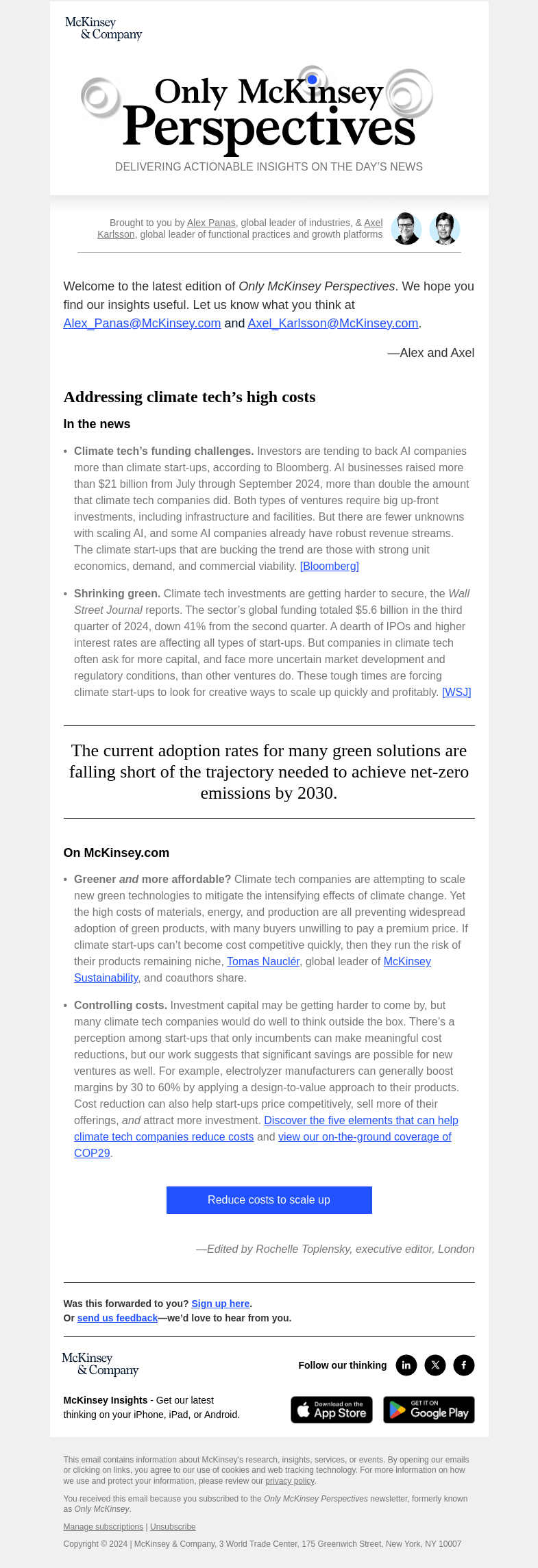 Письмо компании «McKinsey & Company» на тему «Climate tech’s cash crunch»